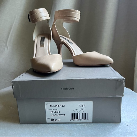 BCBGMAXAZRIA PRINTZ blush vachetta mid heel ankle cuff pumps (size 6M/36) - Picture 12 of 12
